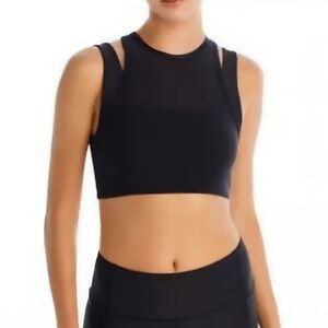 Aqua Black Sports Bra with High Neckline, Xsmall